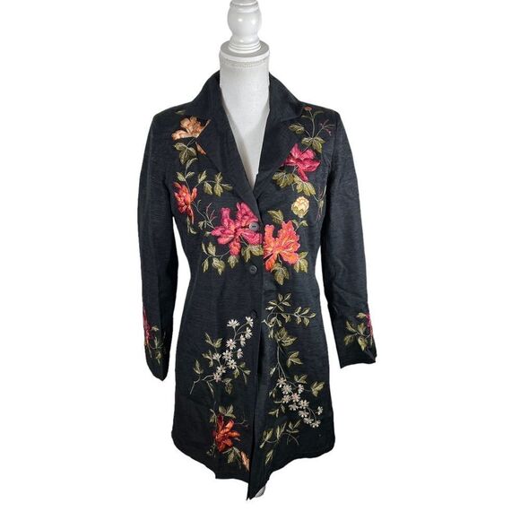 Silkland Black Embroidered Silk Lightweight Jacket - Picture 1 of 8